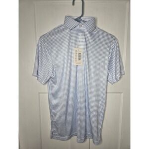 Collars & Co Mens Thin Blue Check Dress Collar Polo Shirt Small NWT SSP